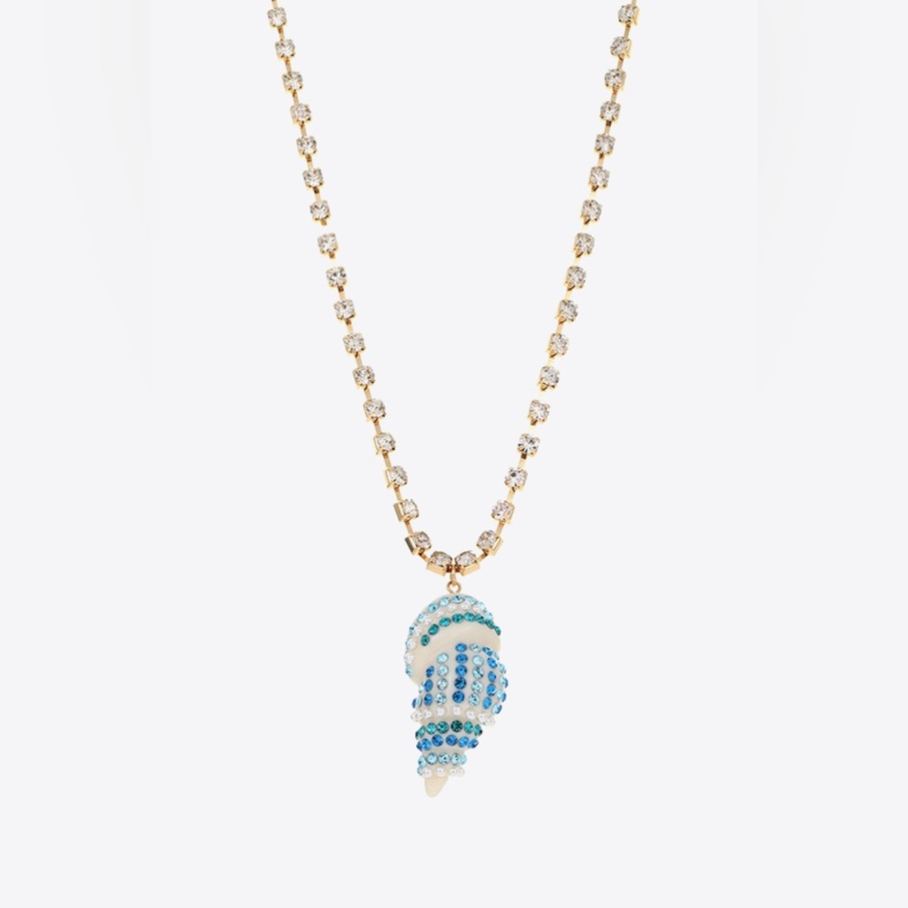Blue Rhinestone Sea Shell Necklace and Earring Set - Picture 5 of 5